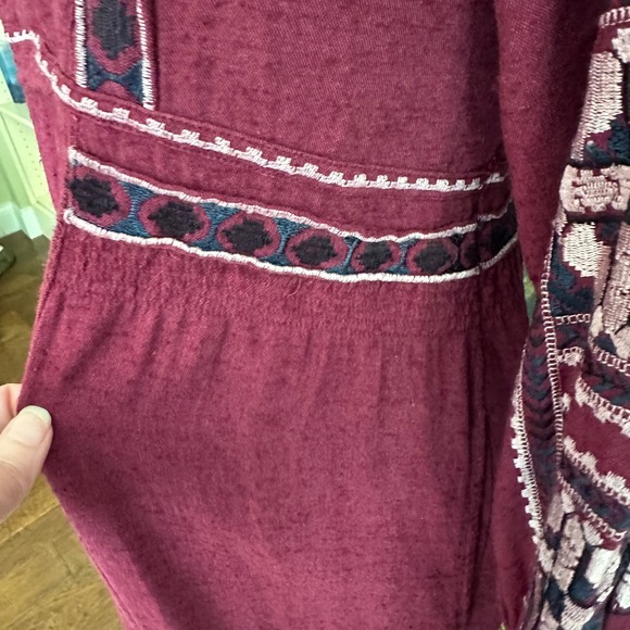 Anthropologie Free People Large All My Life Wine Boho Embroidered Dress Festival - Picture 6 of 16